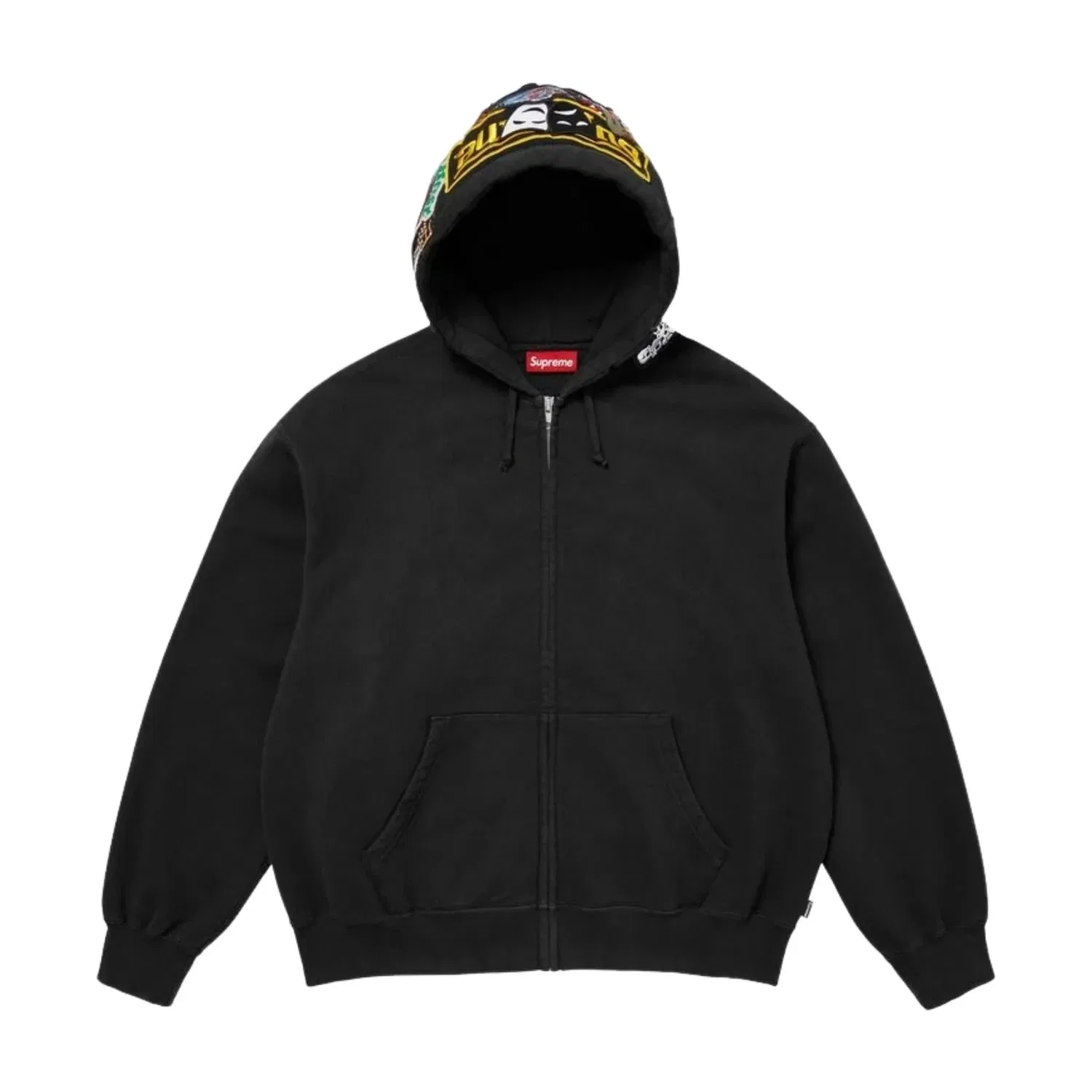 Мужское худи FW26 Patches Zip Up Hooded Sweatshirt 'Black' Supreme, черный — фото 3