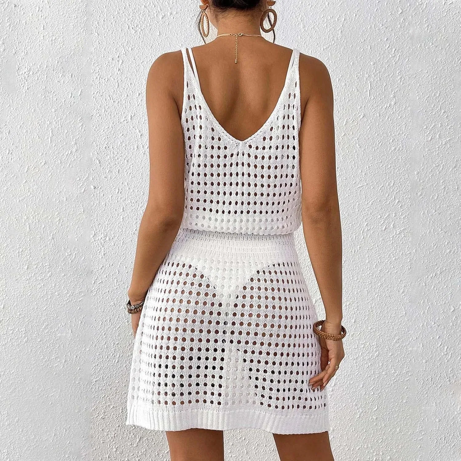 Женский пляжный кардиган с кружевом, Regular Fit, White — фото 3
