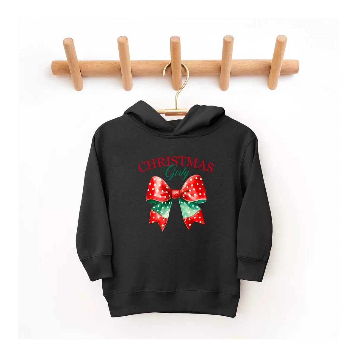 Детское худи для девочек с принтом Coquette Christmas Girly The Juniper Shop, Black