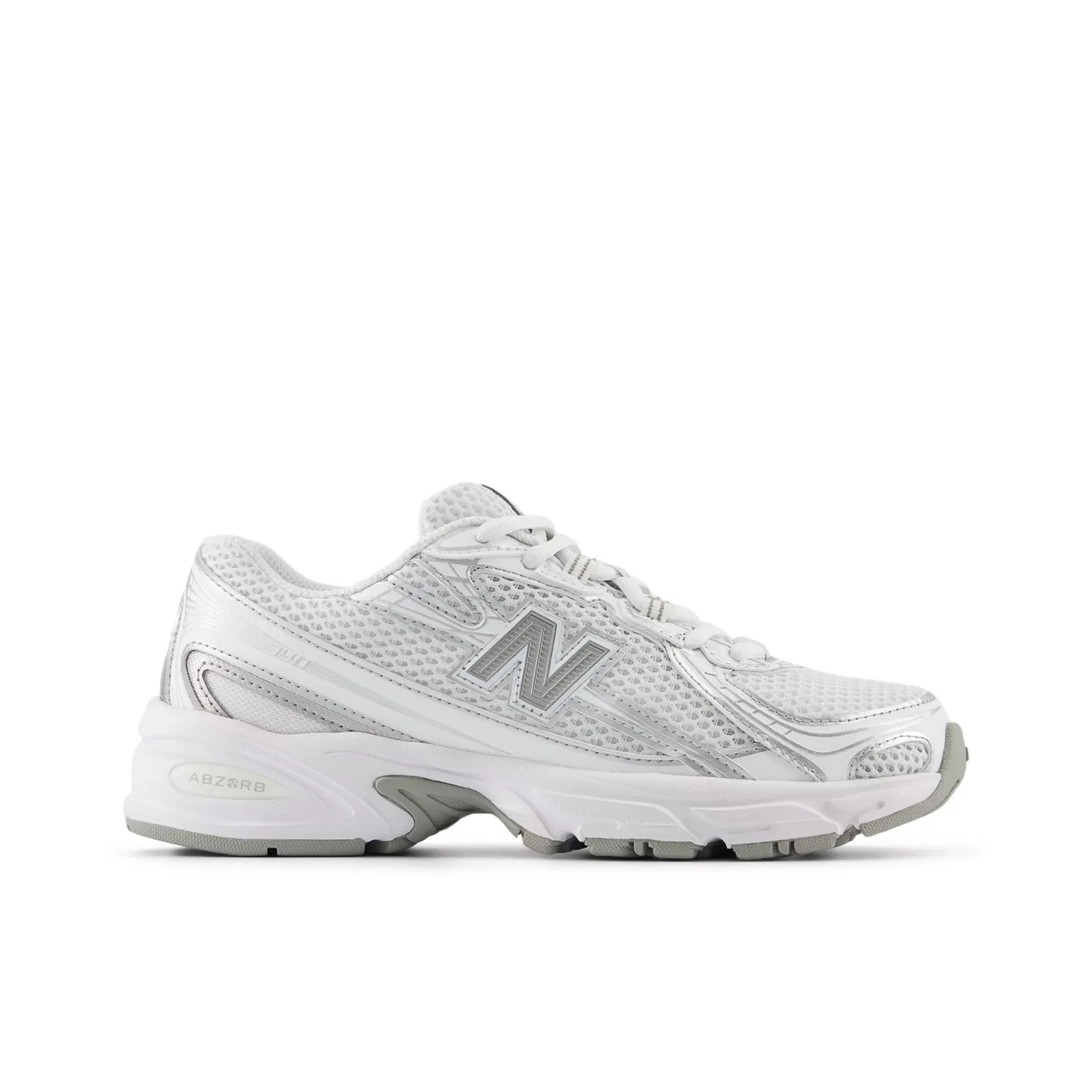 Детские кроссовки на шнуровке с амортизацией 740 Lace New Balance, White With Silver Metallic