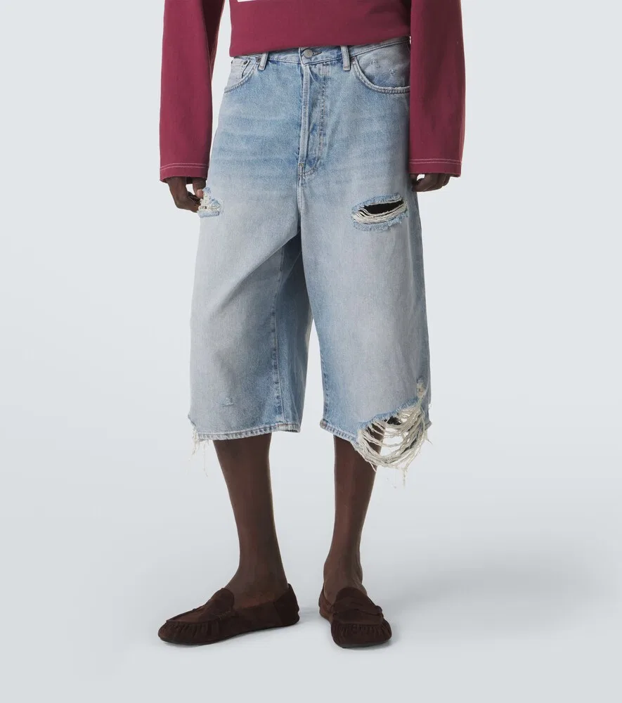Потертые джинсовые шорты-бермуды Acne Studios, синий — фото 3