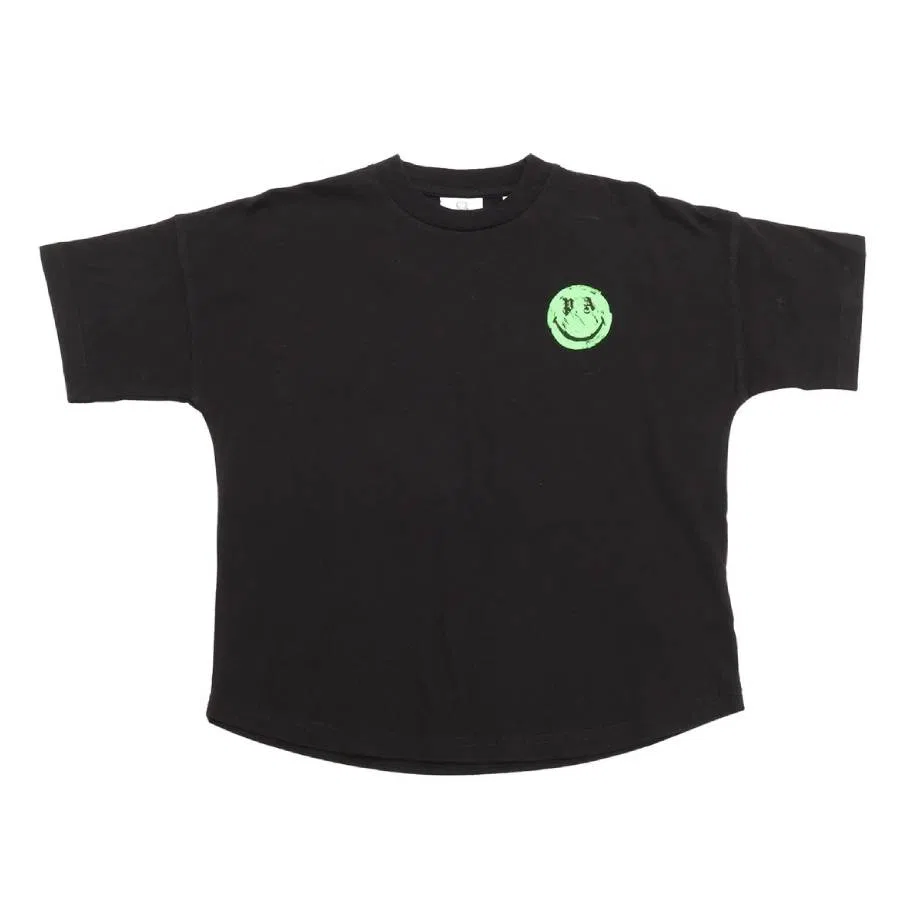 Футболка хлопковая с принтом Kids X Smiley Logo Palm Angels, Black Green