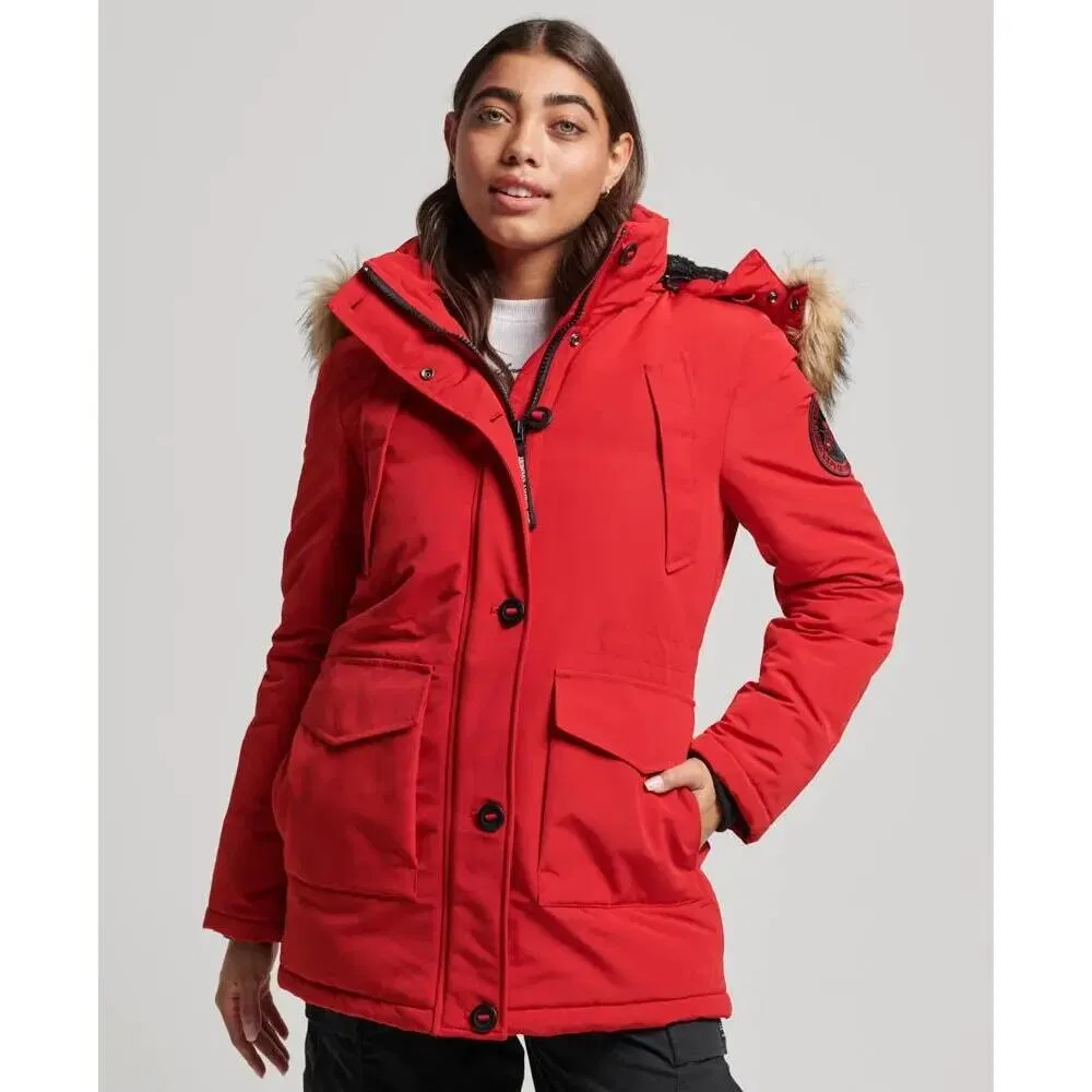 Женская парка с капюшоном и искусственным мехом Everest Superdry, Rot / Scharlachrot — фото 2