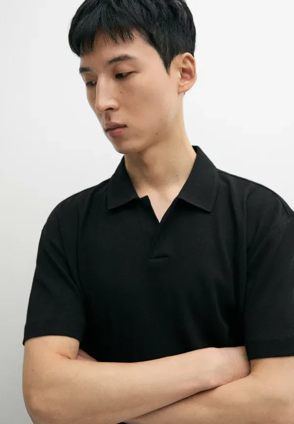 Футболка из льна и хлопка Polo shirt Massimo Dutti, черный — фото 4