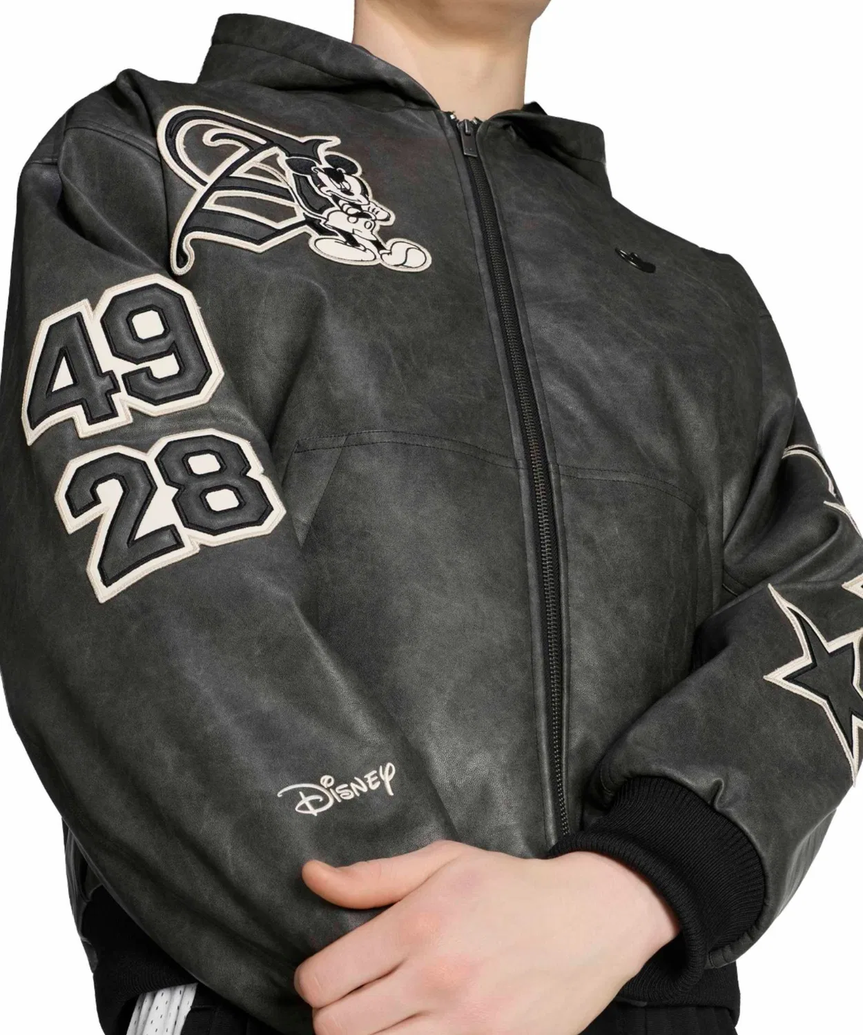 Мужская куртка из искусственной кожи с принтом Mickey Mouse Dreams, Adidas, Black — фото 3