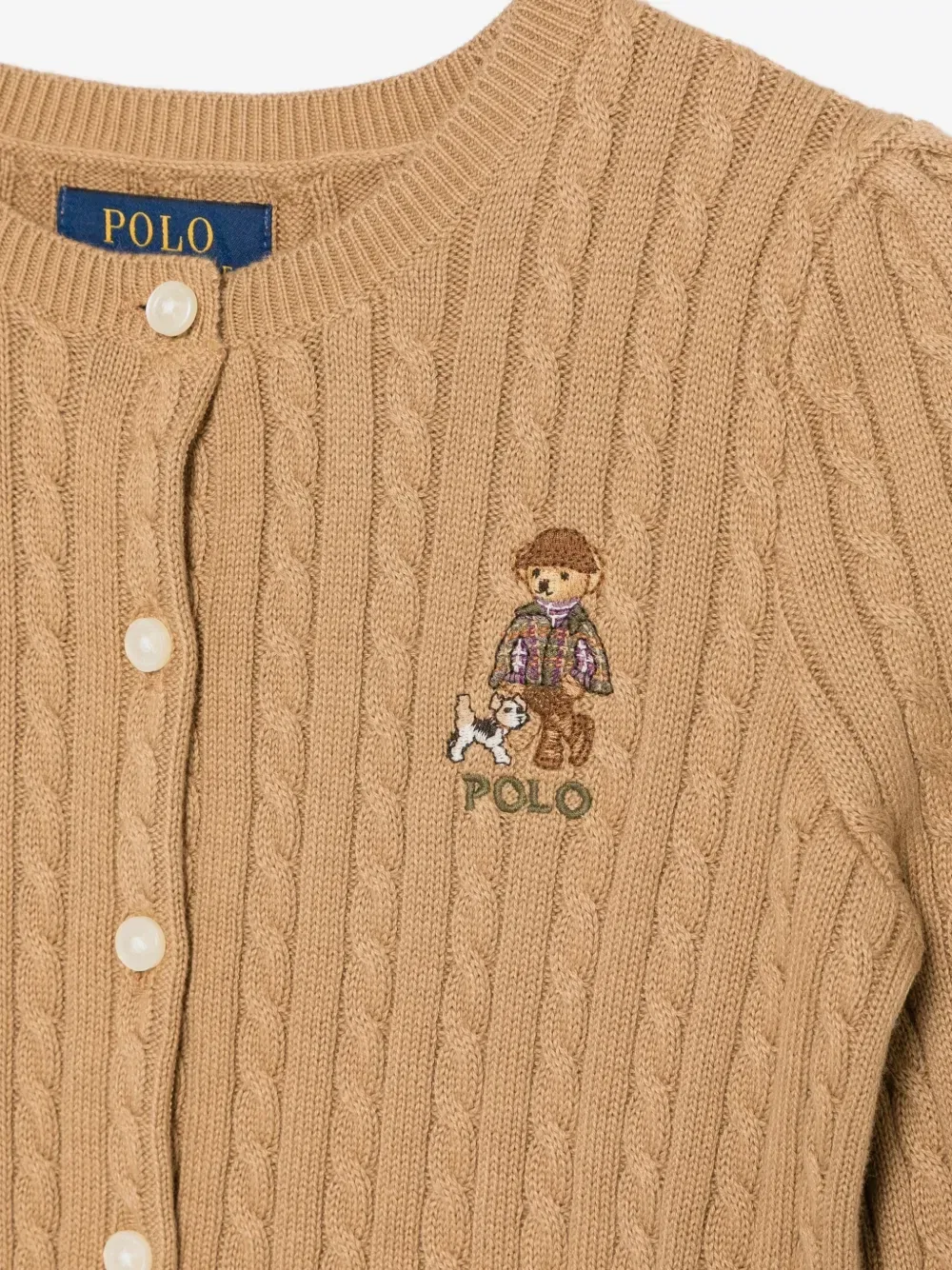 Вязаный кардиган Polo Bear с косами POLO RALPH LAUREN KIDS, коричневый — фото 3