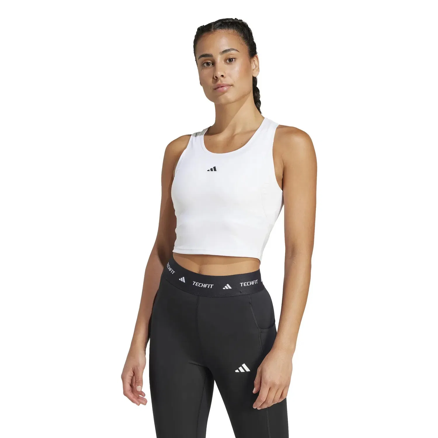 Женский компрессионный топ-кроп Adidas Techfit, Цвет Weiss — фото 2