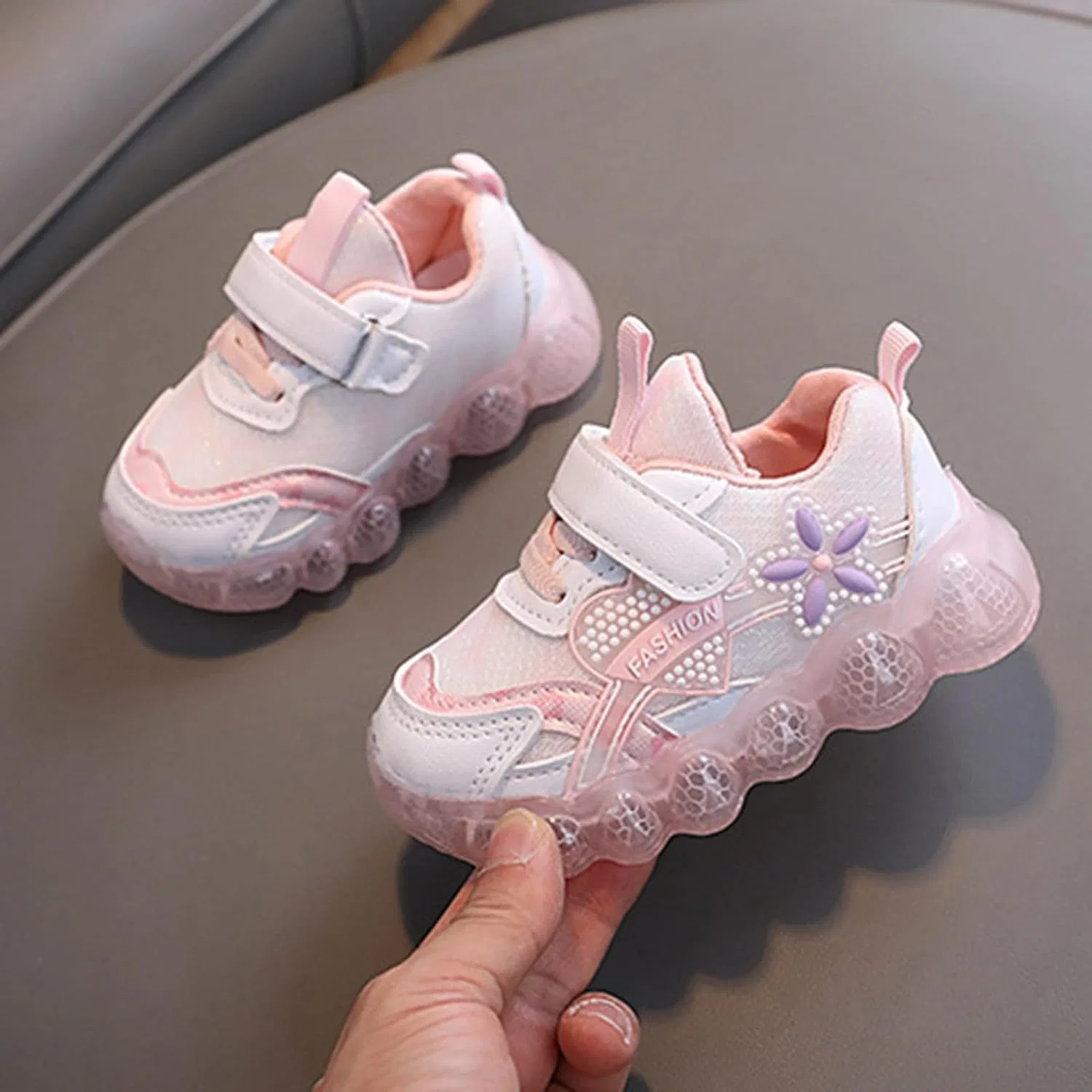 Детские кроссовки для девочек с блестками без шнуровки, Pink — фото 4