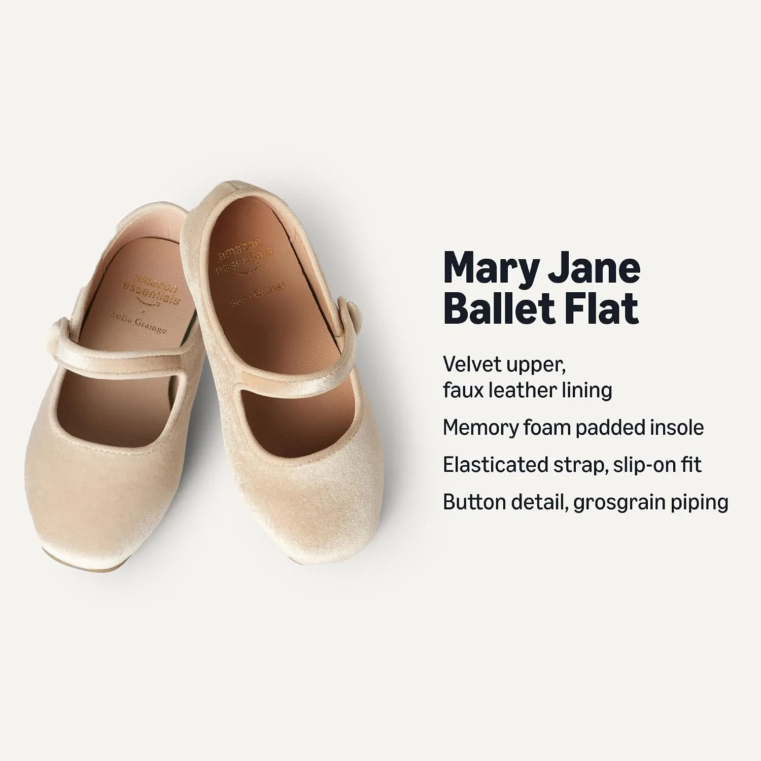 Детские балетки для девочек Mary Jane Ballet Flat Shoes Amazon Essentials, Taupe — фото 3