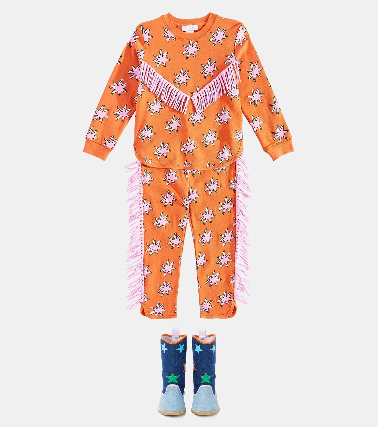 Толстовка хлопковая с принтом и бахромой Stella Mccartney Kids, оранжевый — фото 2