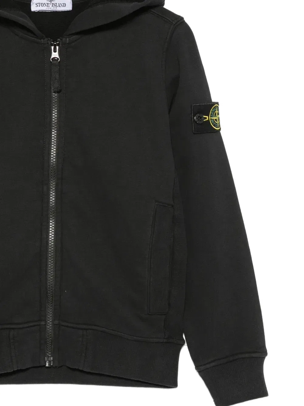 Худи на молнии с нашивкой Stone Island Junior, черный — фото 3