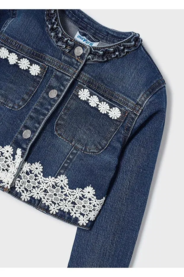 Детский джинсовое пиджак для девочек вышитый Mayoral, Navy Blue — фото 4