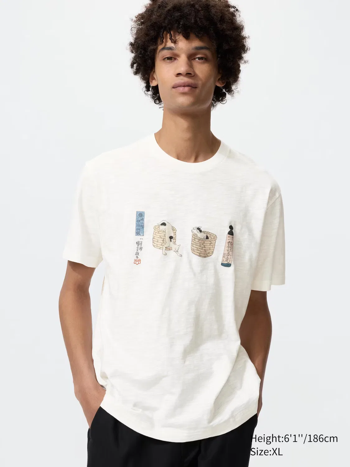 Футболка, Uniqlo, с рисунком животных в стиле Ukiyo-e, кремовый