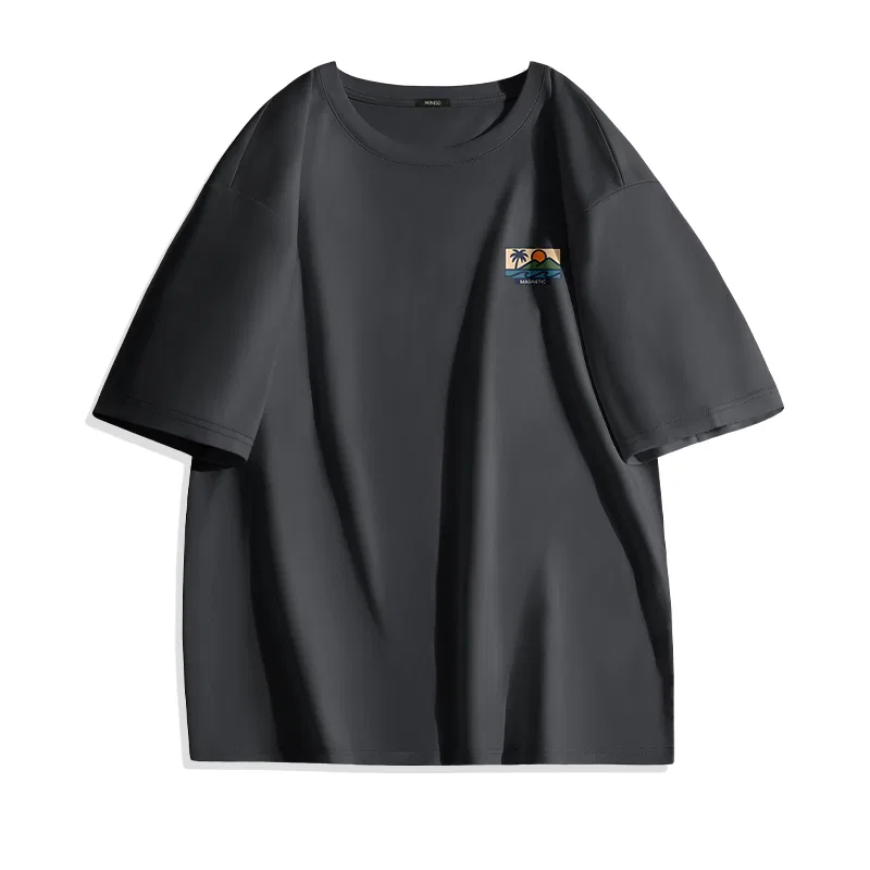 Футболка детская с принтом MINISO, Ice Silk Cooling Dark Gray (Mb Sunset Coconut Island Chest Logo)