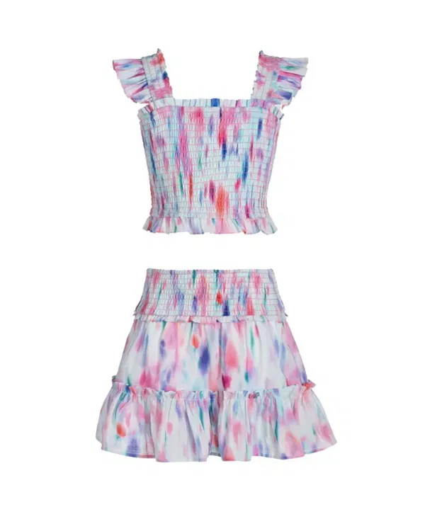 Детский комплект для девочек с принтом Kayla Printed Top And Skirt Set Change Of Scenery, Hazy Ikat Seafoam — фото 3