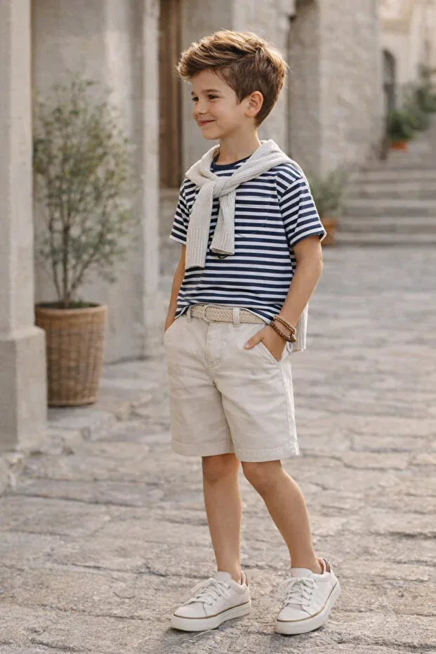 Детские шорты для мальчиков хлопковые Boy'S &100 cotton gabardine shorts - summer comfortable fit casual basic model We&Me, Ecru