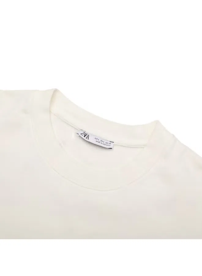 Футболка свободная с коротким рукавом, вышивкой по низу, Zara, белая — фото 4