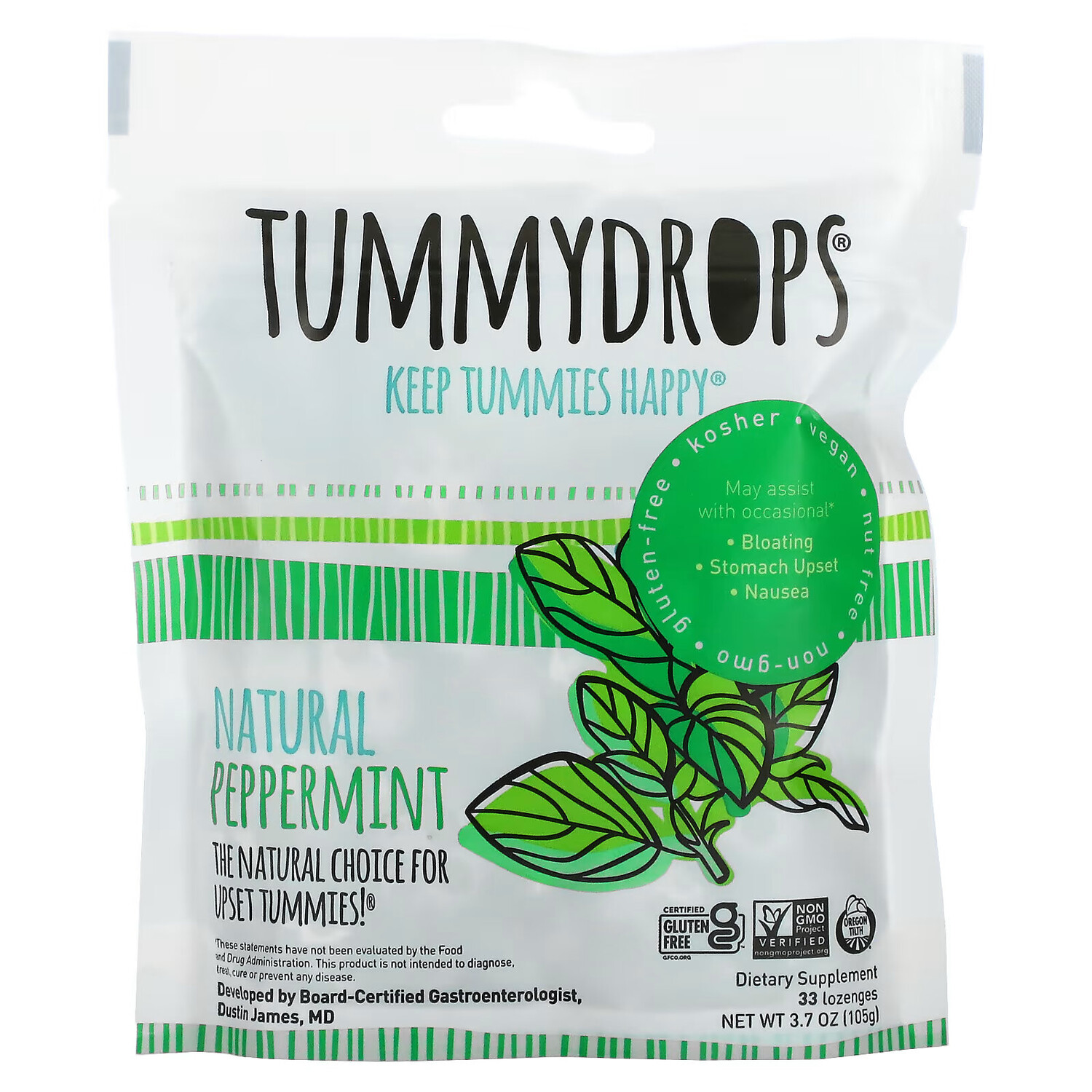 

Tummydrops, Натуральная мята, 33 пастилки