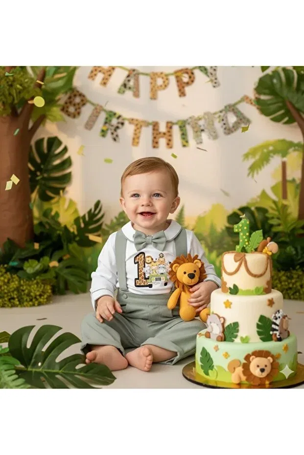 Детский комбинезон с принтом Safari Printed Salopette Suit Annerüyası, Mold Green