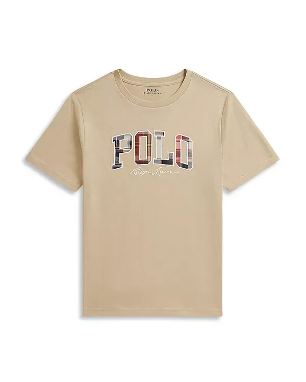 Детская футболка для мальчиков хлопковая Madras Logo Cotton Jersey Tee Ralph Lauren, кремовый — фото 3