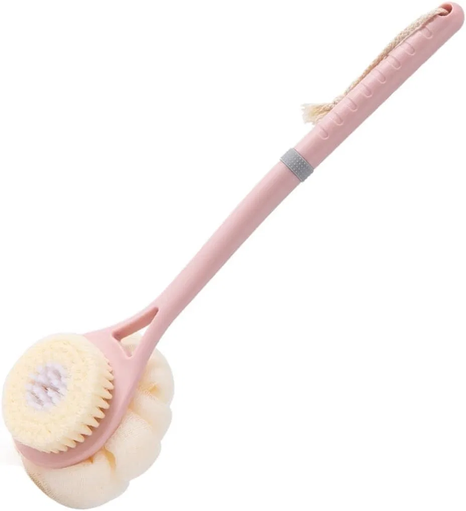Щетка для тела с мягкой щетиной PBT, нескользящая ручка PP, 38 см, Pink Generic