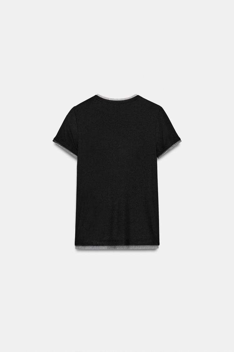 Футболка Zara With Tulle Detail, черный — фото 2