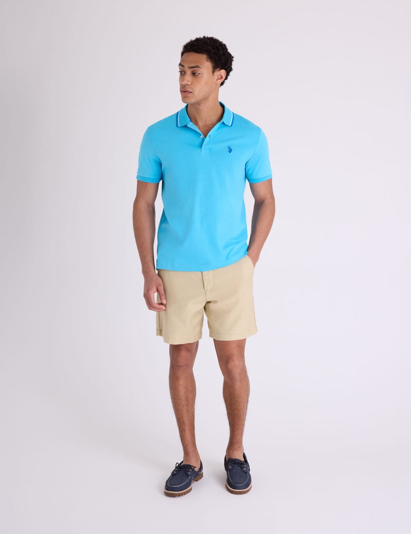 Футболка-поло U.S. Polo Assn Slim Fit Tipped Interlock, ярко-голубой — фото 4