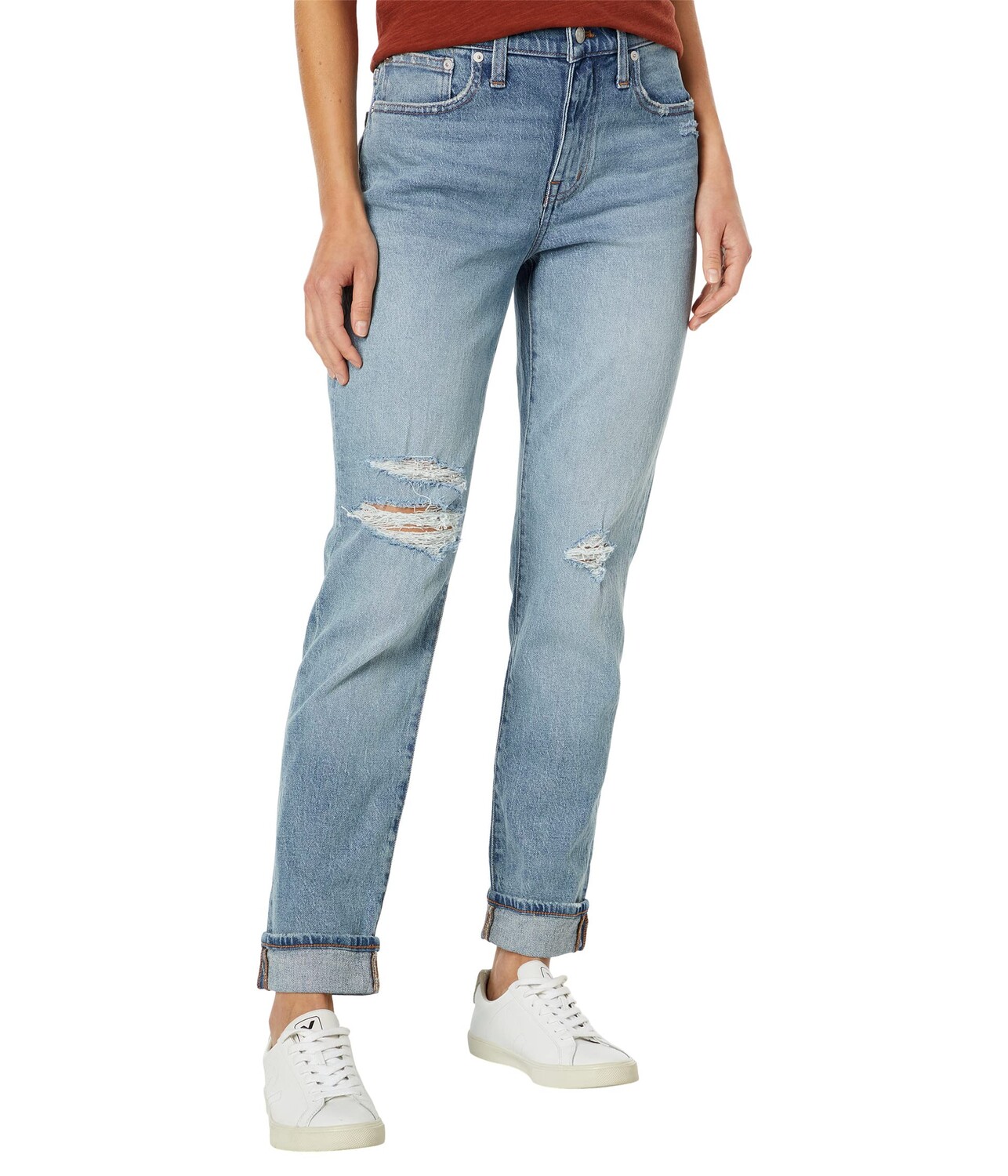 

Джинсы Madewell, The High-Rise Slim Boyjean in Birchwood Wash