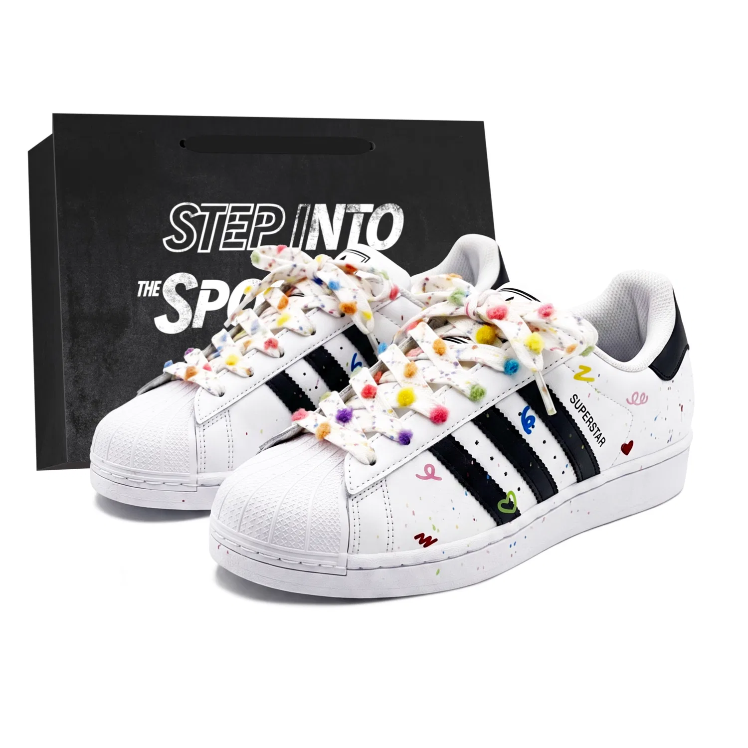 Детские кроссовки для скейтбординга с принтом Superstar 2 Color Ink Sweetheart Adidas Originals, White Youth