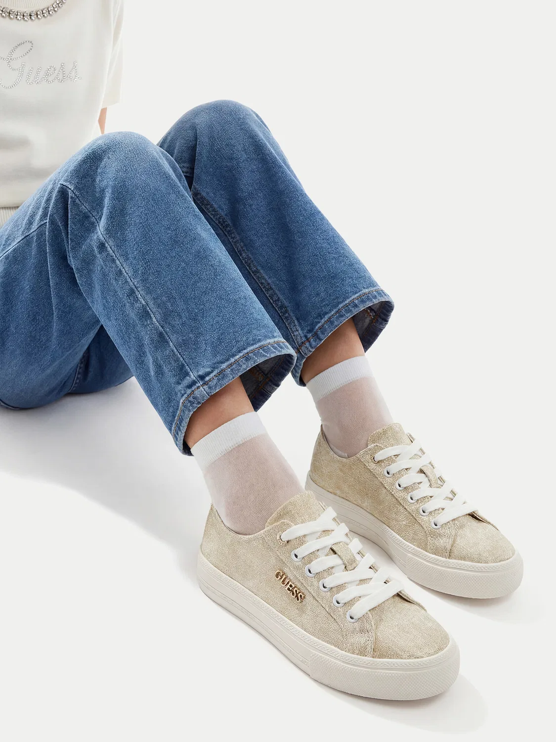Тканевые кроссовки для девочки Guess, золотистый