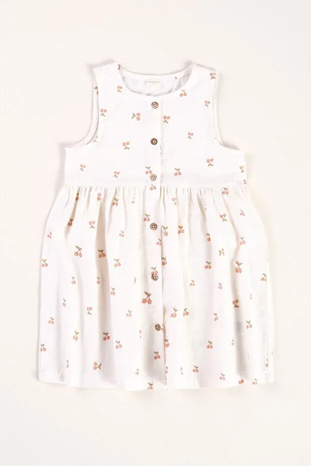 Детское платье для девочек с принтом Cherry Printed Linen / Cotton Bondberro, Nude Color