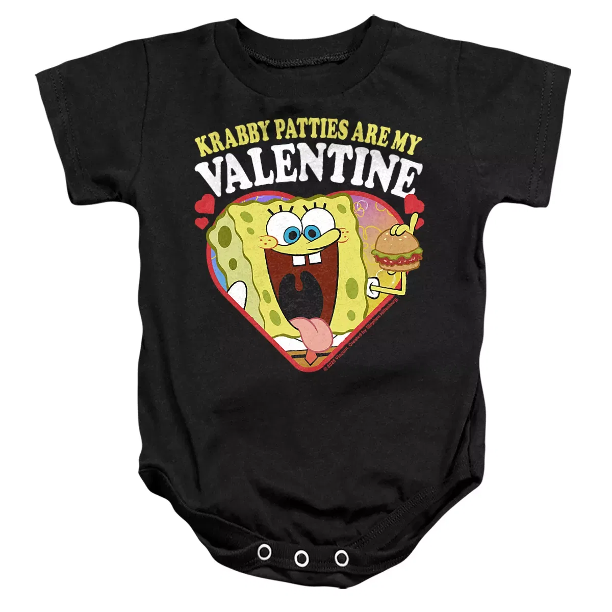 Детское боди для мальчиков с принтом Spongebob Krabby Patties Are My Valentine, SpongeBob, Black
