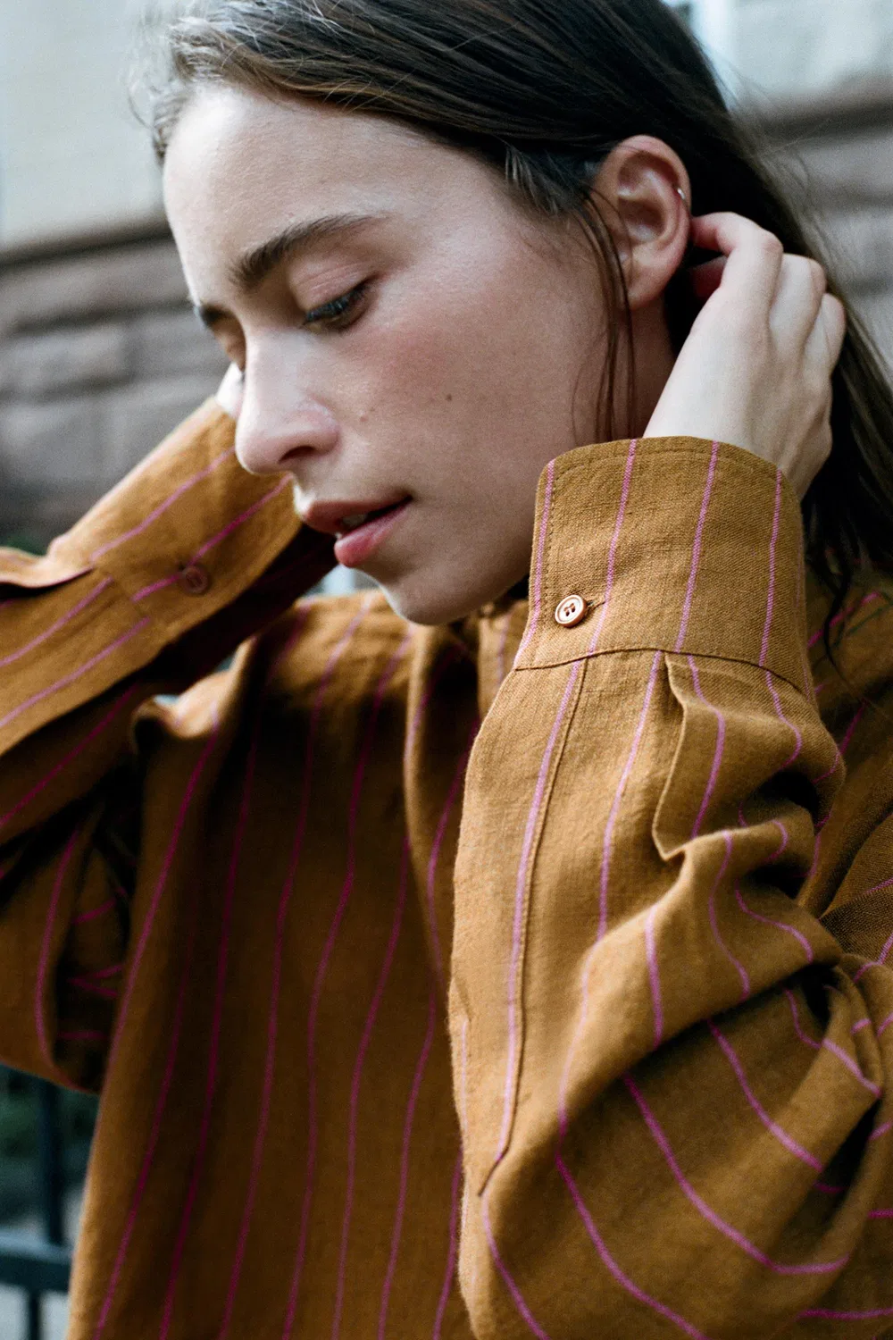 Рубашка в полоску из 100% льна ZARA, striped — фото 4