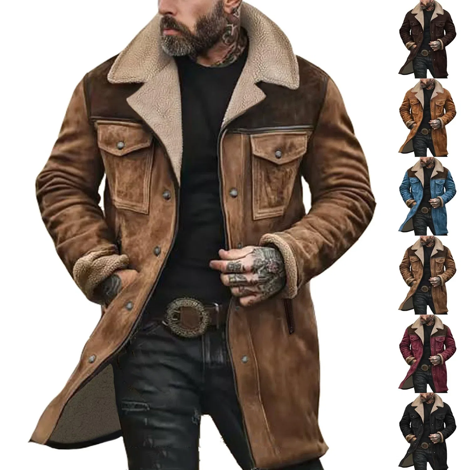 Мужское зимнее пальто с плюшевым воротником Western Cowboy Coats, yellow — фото 2