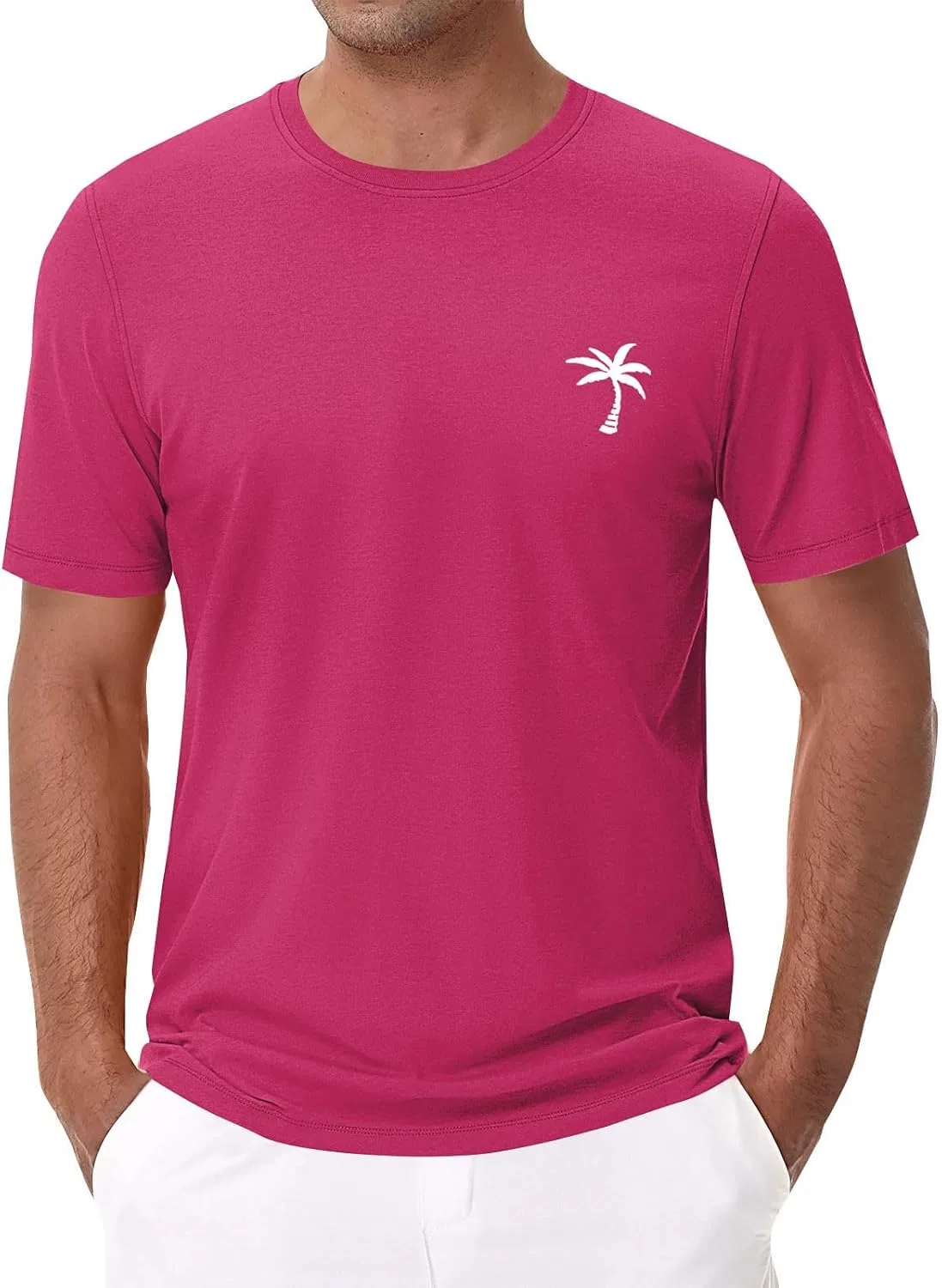 Мужская футболка с принтом пальмы, Lightweight Casual, Hot Pink