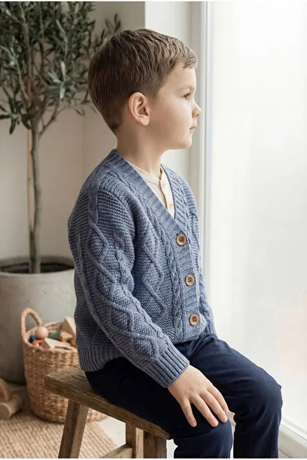 Детский кардиган для мальчиков с косами Babily, Indigo — фото 4