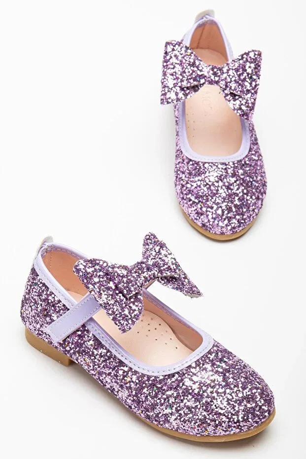 Детские балетки с блестками и бантом Pabuçland, Purple Sim