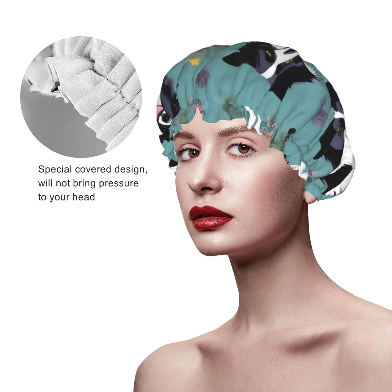 Шапочка для душа Border Collie с цветочным принтом, BREAUX, двойная водонепроницаемая, 26,9 см, Border Collie Florals — фото 4
