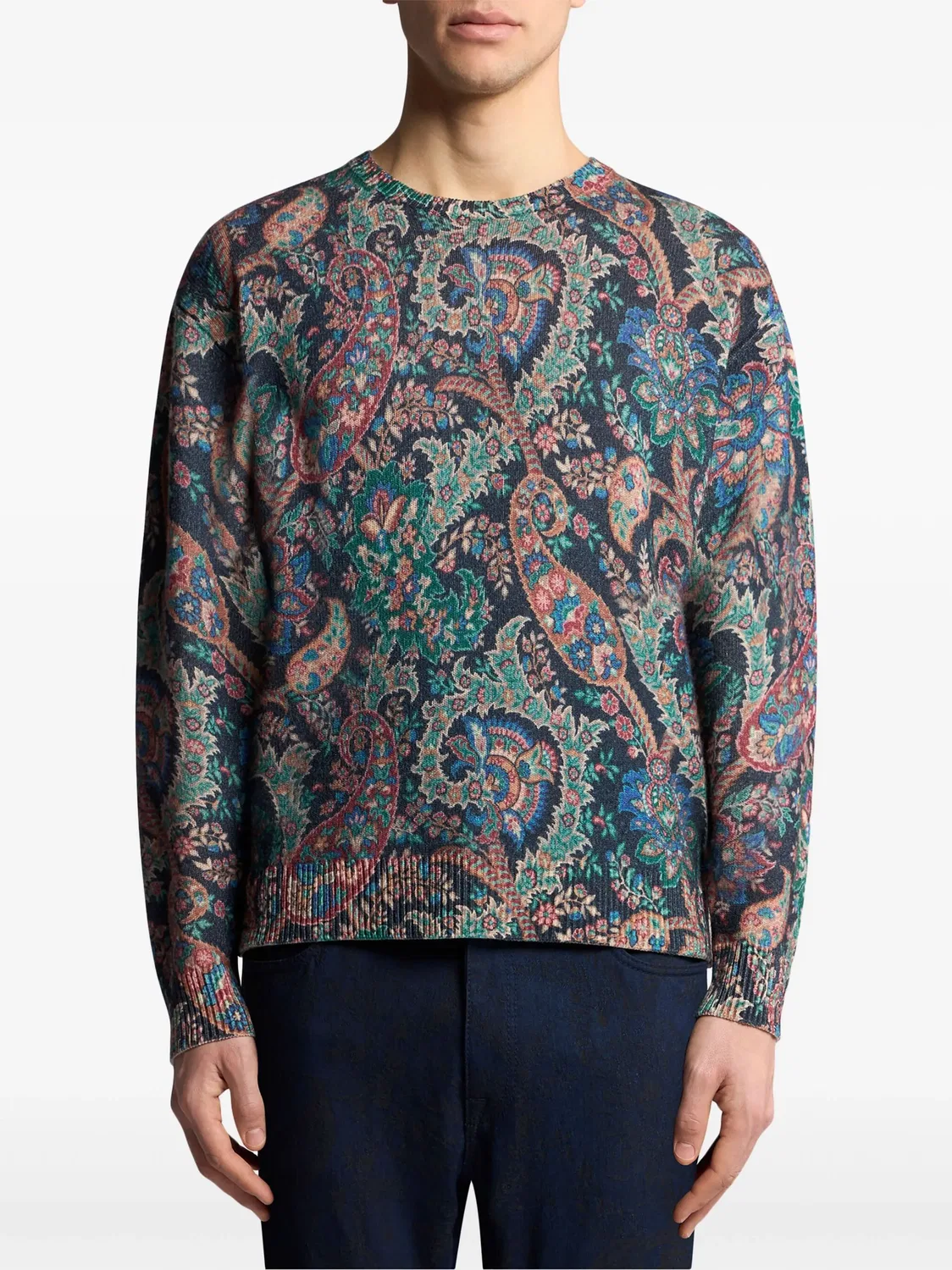 Джемпер с цветочной интарсией ETRO, синий — фото 4