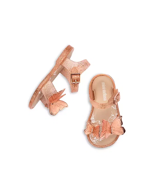 Детские сандалии для девочек с бабочкой Butterfly III Mini Melissa, Beige Glitter — фото 3