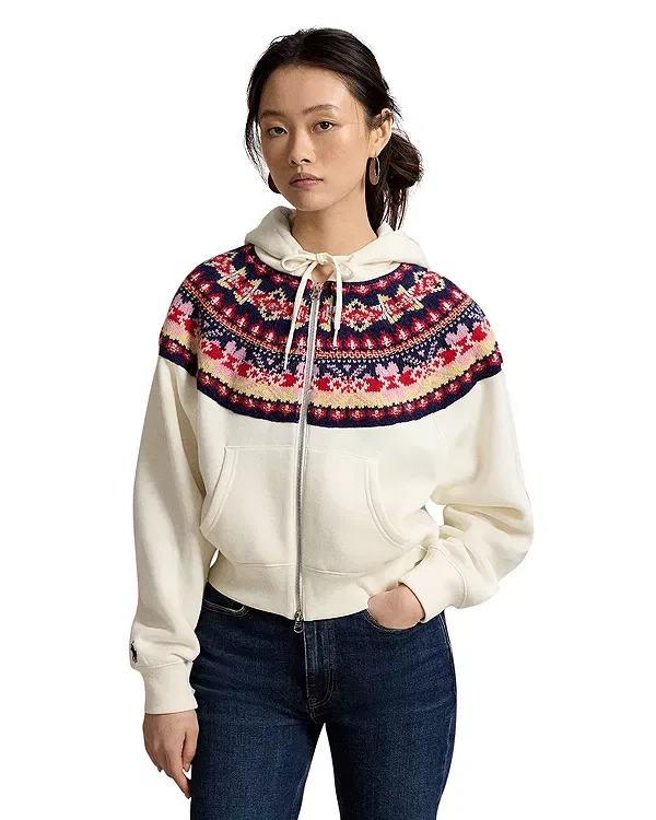 Женская толстовка с капюшоном и норвежским узором Fair Isle Yoke Hoodie Ralph Lauren, белый