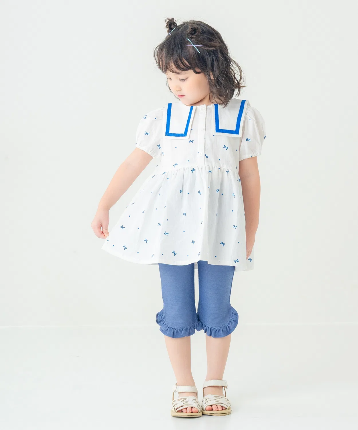 Детская туника с большим воротником, с принтом, модель Big Collar Ribbon, la poche biscuit, Pink — фото 2