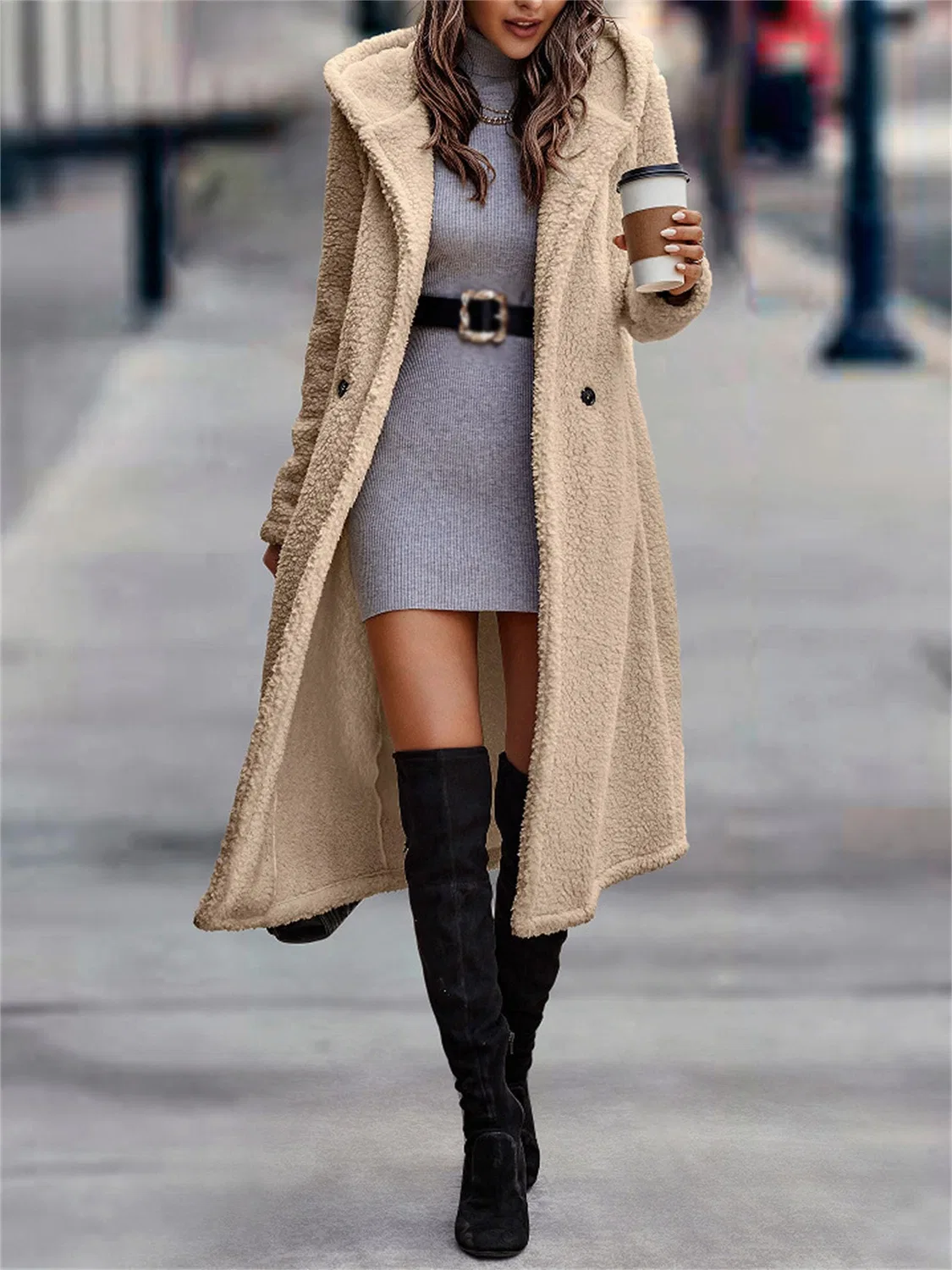 Женское пальто из искусственного меха с принтом, Oversize, grigio — фото 3