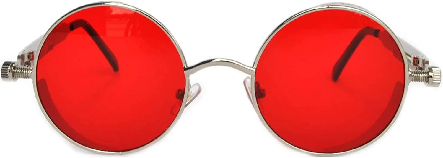 

Солнцезащитные очки OWL в стиле стимпанк, винтаж, ретро, ​​круглые, готические, хиппи, с цветной пластиковой оправой и цветными линзами, Steampunk Silver / Red
