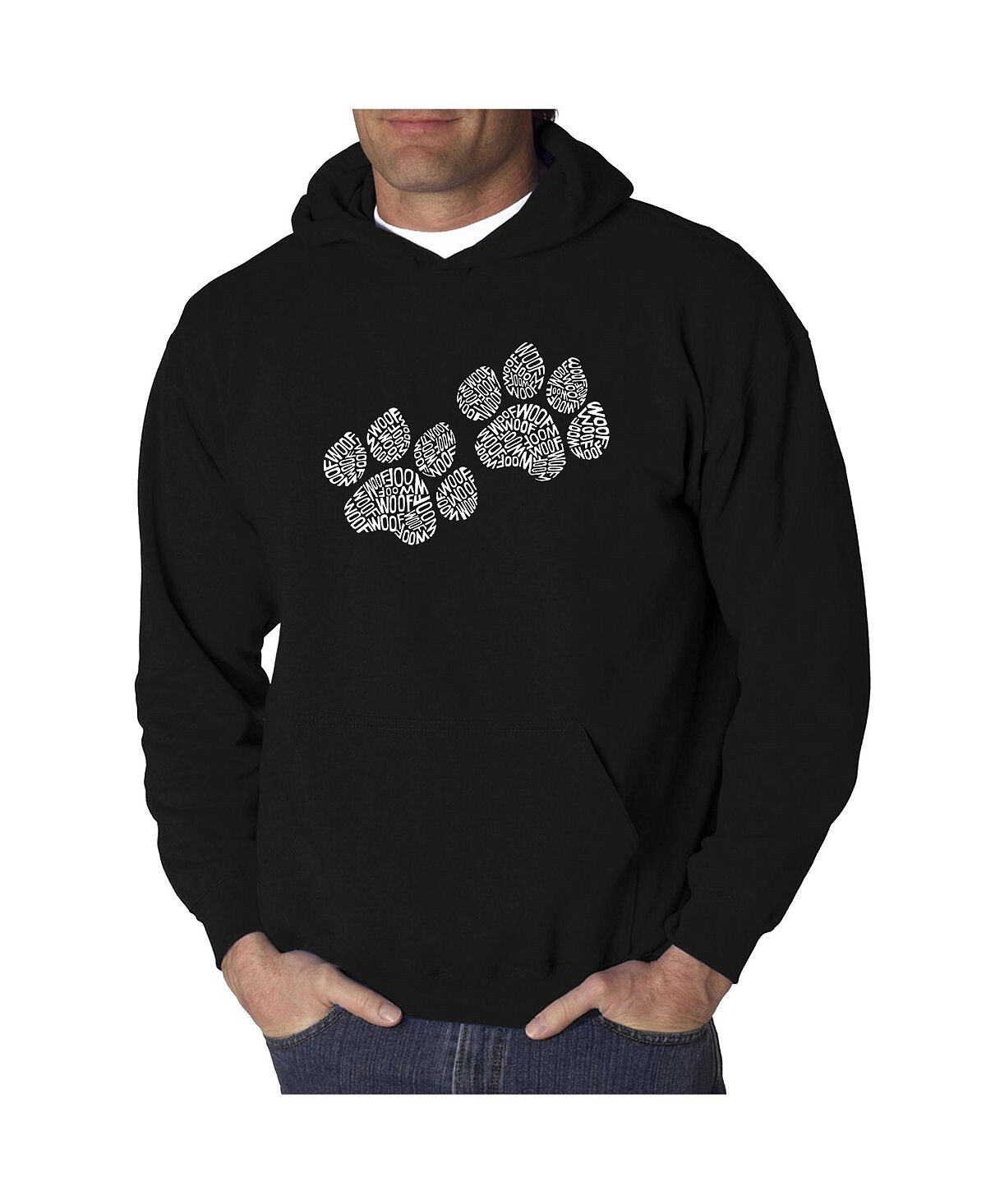 

Мужская толстовка с капюшоном word art - woof paw prints LA Pop Art, черный