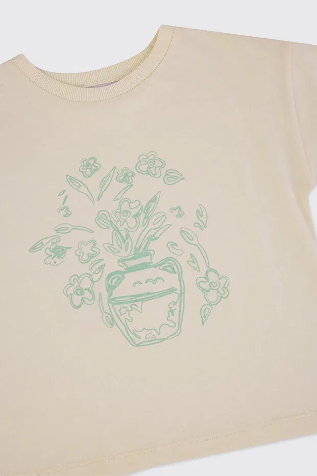 Детская футболка для девочек с принтом Ecru T-Shirt Panço, Ecru — фото 3