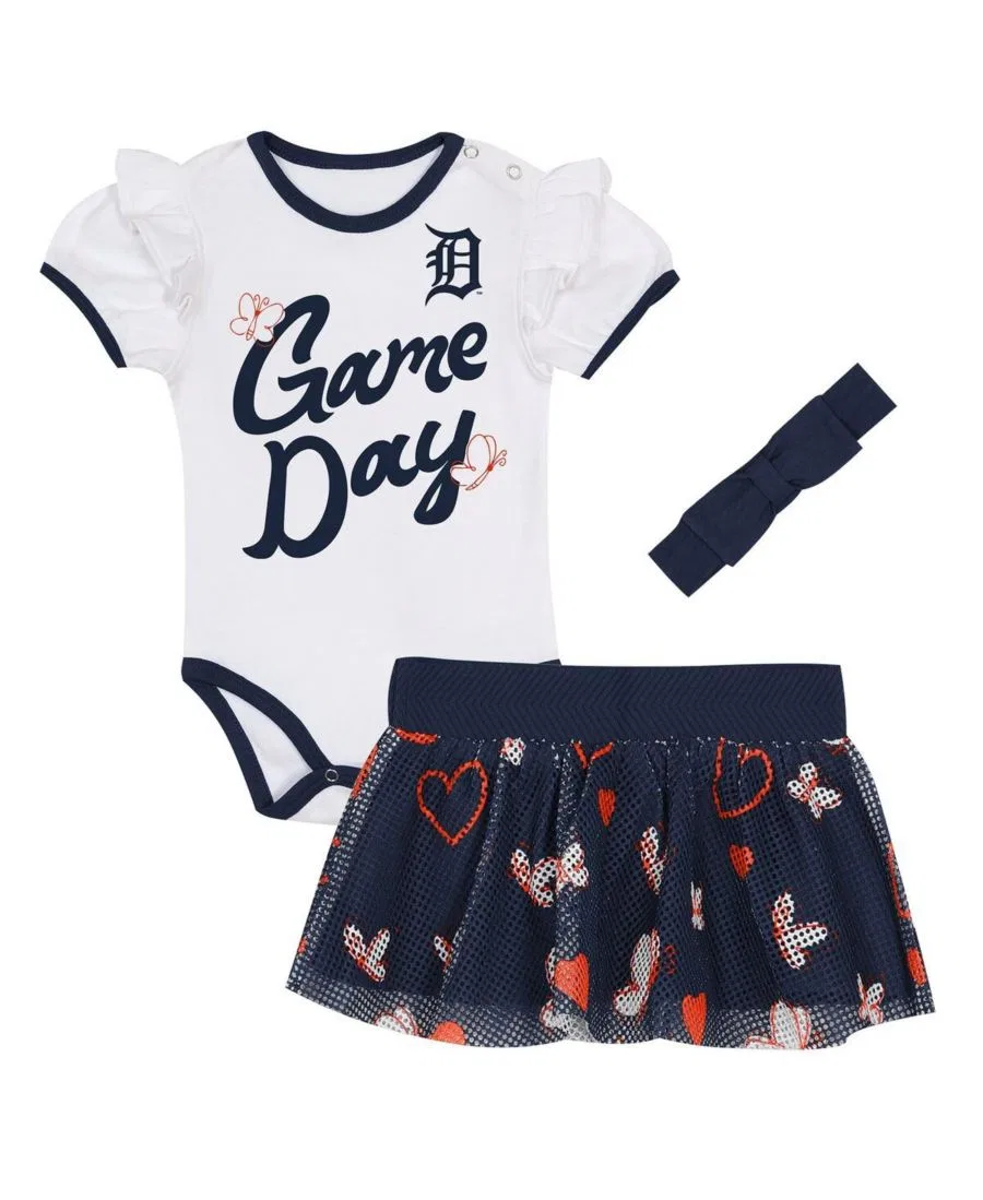 Комплект из боди, повязки и юбки с принтом Detroit Tigers Outerstuff, White Navy