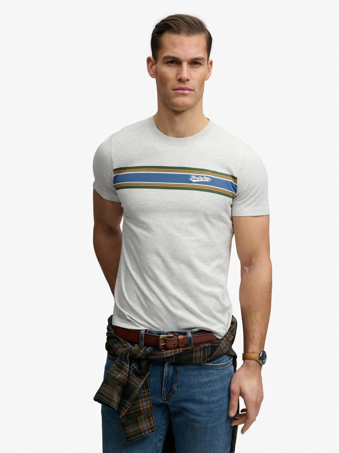 Футболка с вышивкой Outdoor Stripe Logo Superdry, серый — фото 3