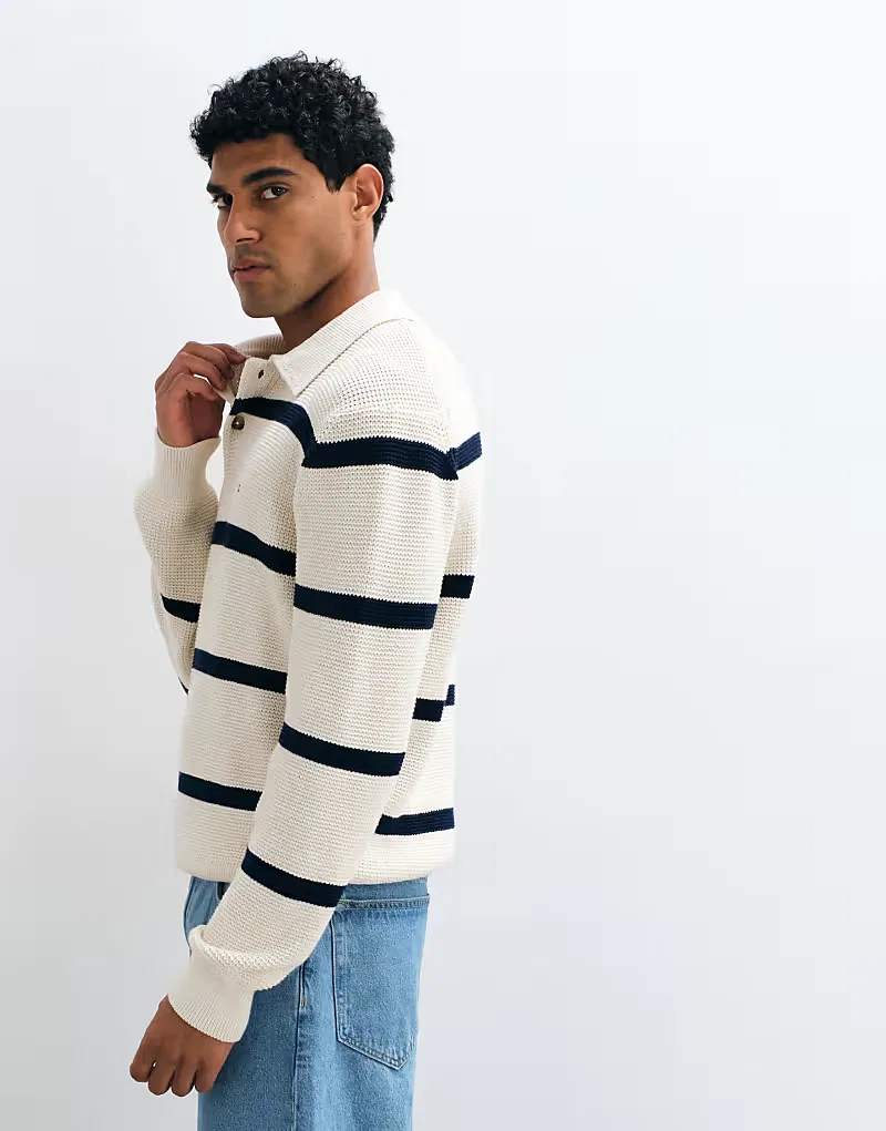 Регбийная рубашка Tommy Hilfiger вафельного кроя, кремовый — фото 4