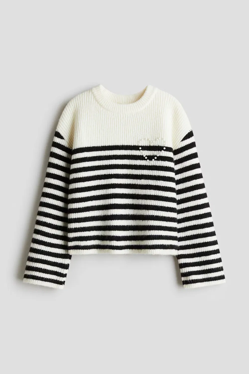 Свитер, украшенный стразами H&M, Weiß/Gestreift
